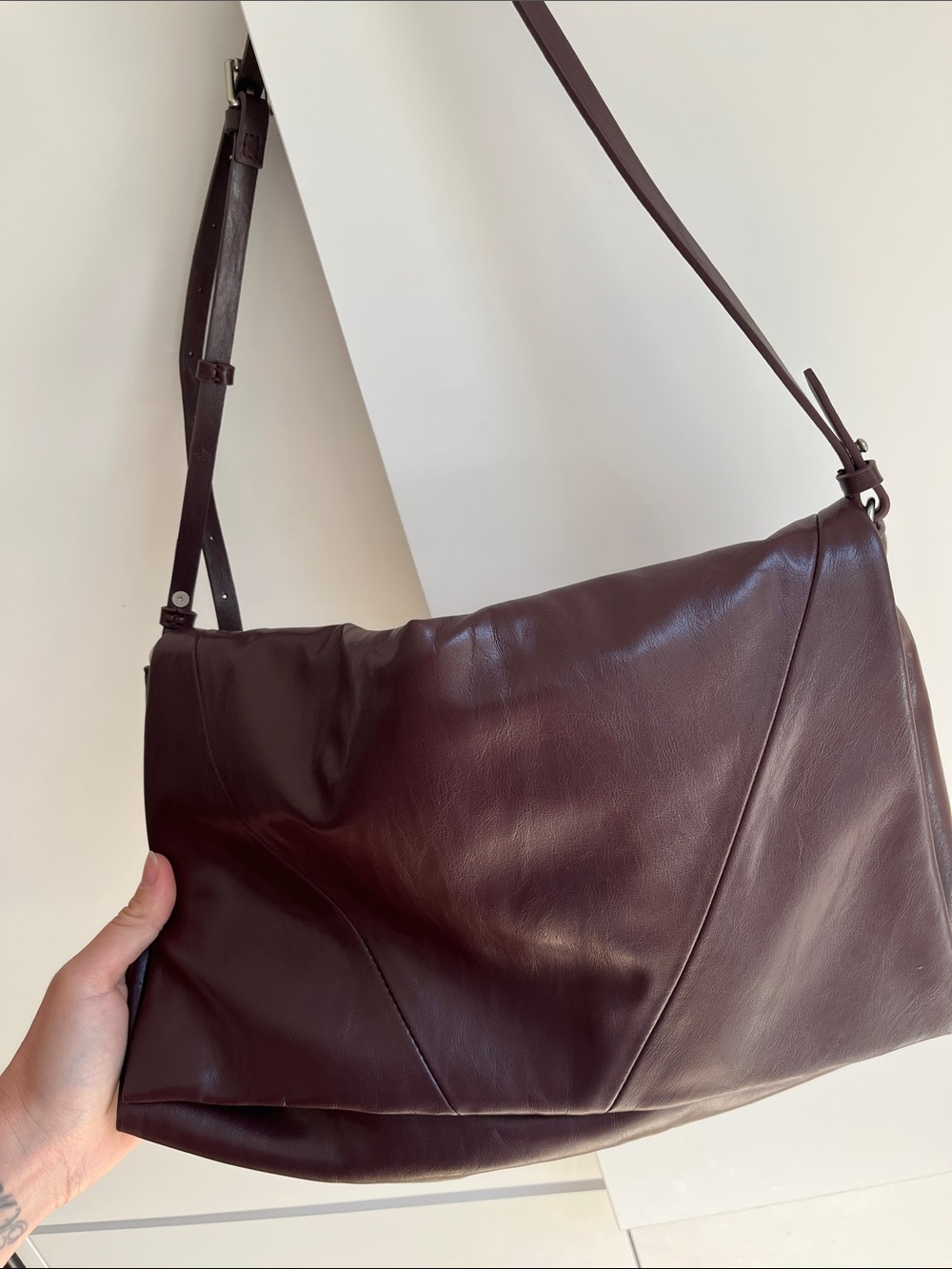 Soft Vegan Leather Shoulder Bag in Deep Burgundy Zara messenger or clutch too